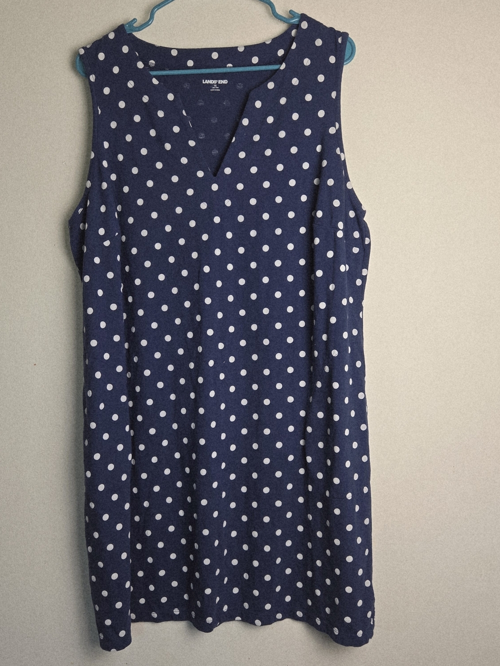 Lands' End Polka Dot Women's Sleeveless Jersey Swim Cover-Up Size 16w/18w Cotton
